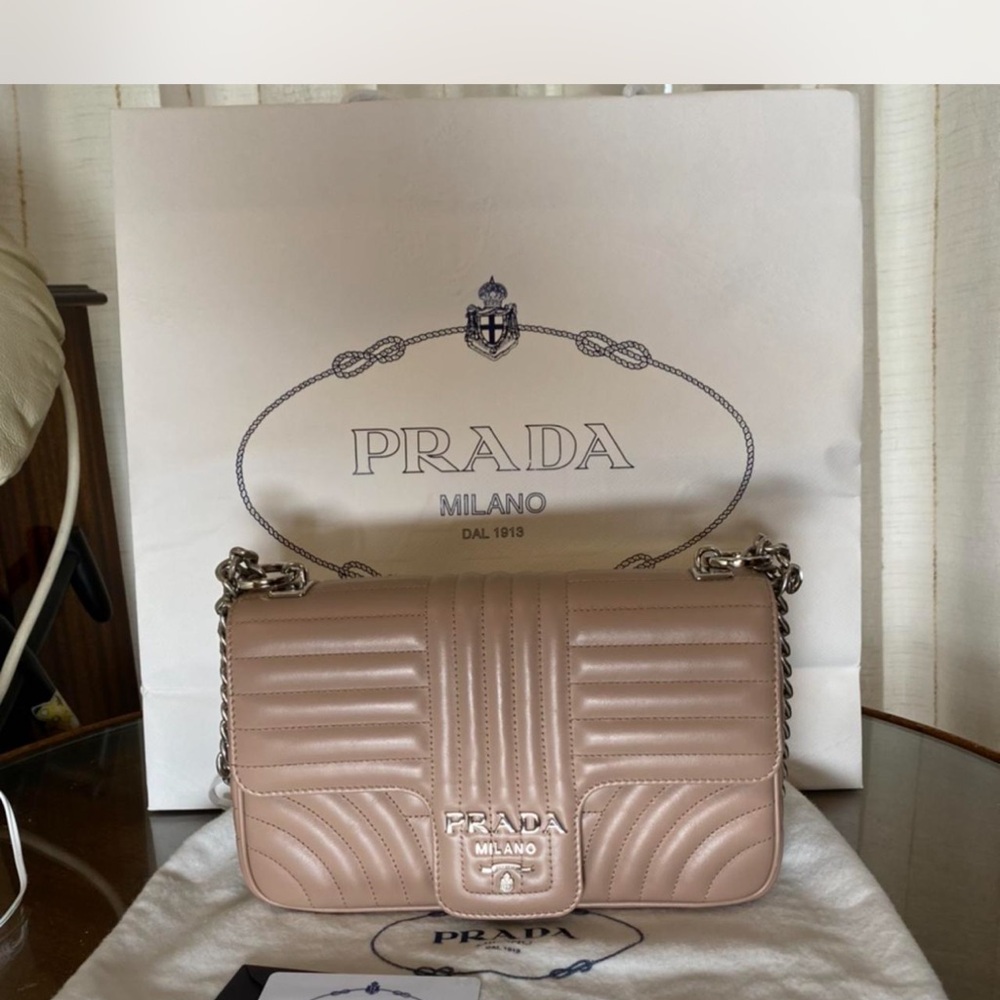 Prada Diagramme Leather Shoulder Bag – Blush / Nude Pink medium size